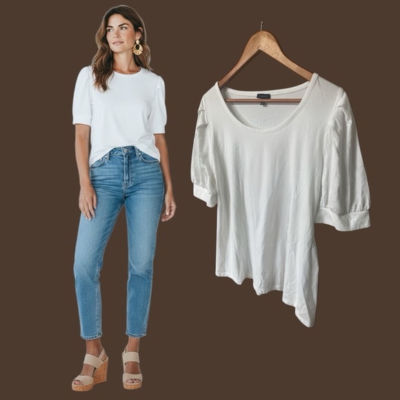 Talbots Tops - Talbots White Puff Sleeve Tee Cotton Modal Stretch Top Large